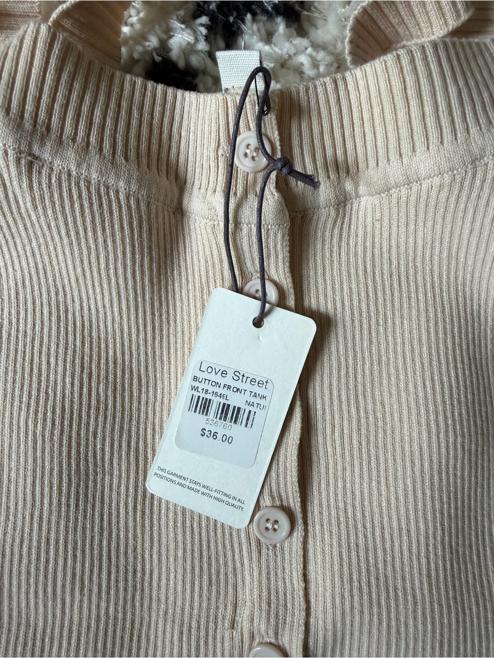 Cream Ribbed Button-Front Square Neck Tank - Picture 5 of 5